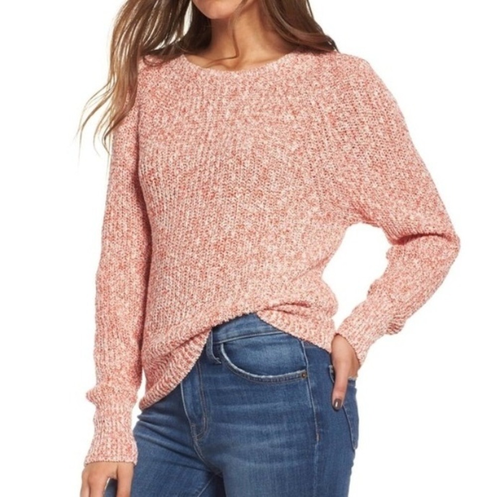 Free People Linen Blend Sweater Marled Salmon Pullover Crew Neck Preppy Casual S